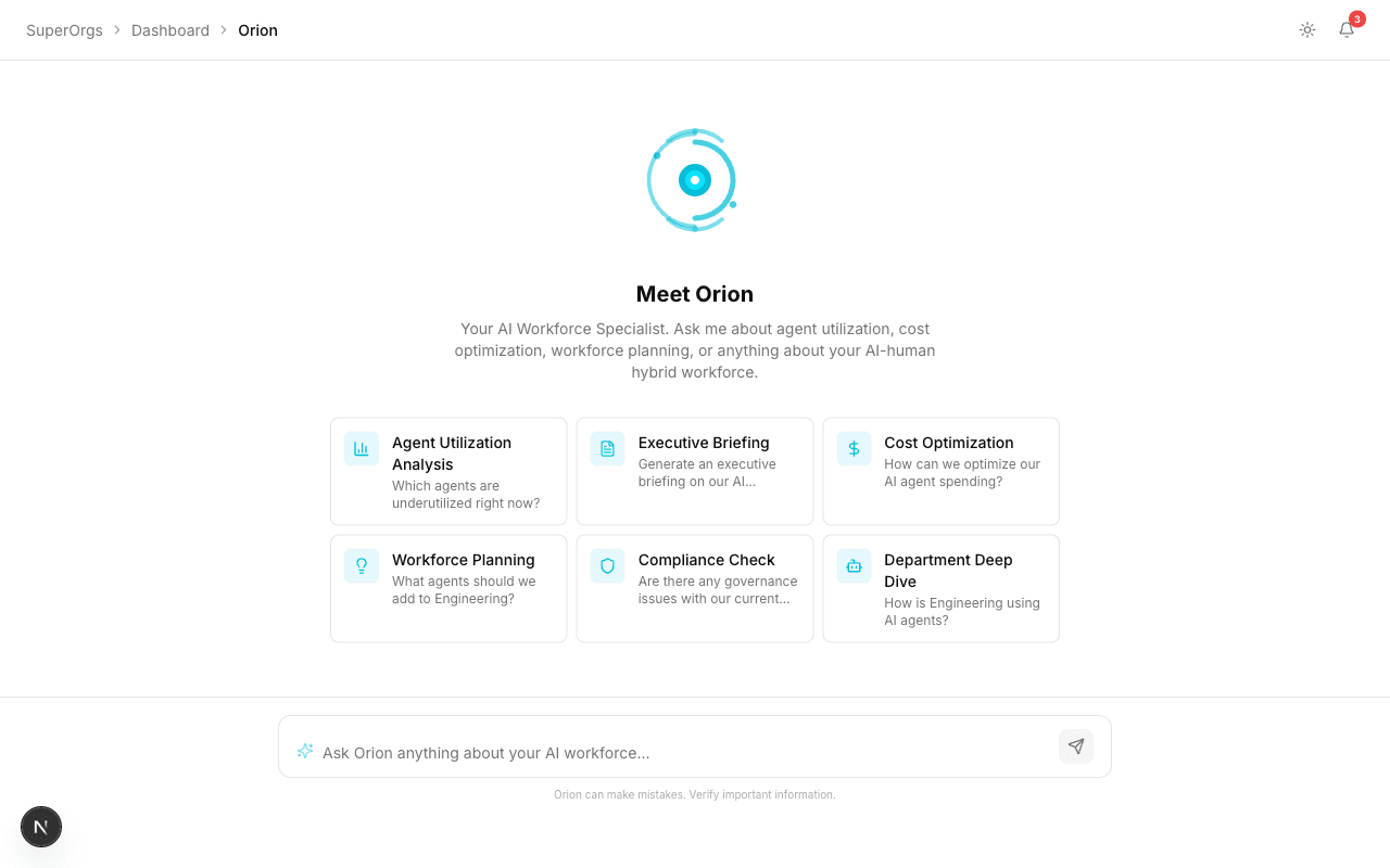 Orion AI assistant answering questions about your workforce
